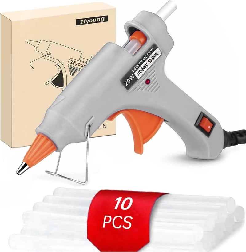 FYOUNG Mini Hot Glue Gun 10pcs Glue Stick Hot Glue Gun Set For Quick Repair Artist DIY Art Home 20w Grey - Image 1